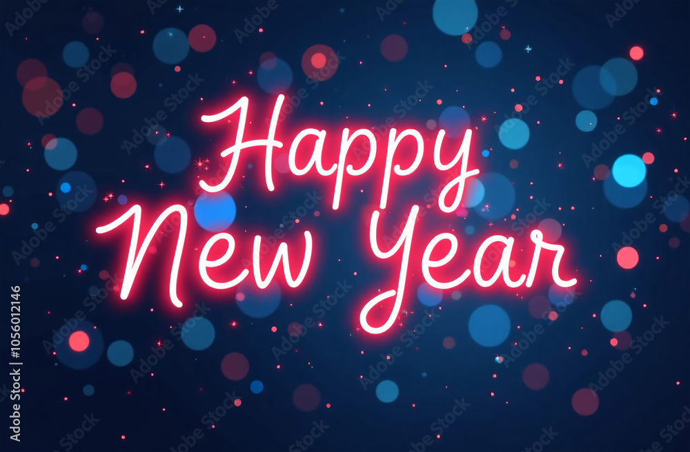 Happy New Year greeting card. Handwritten lettering. Vector illustration.