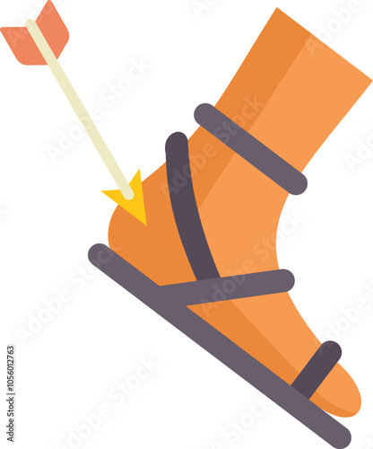 Arrow piercing an achilles heel wearing a roman sandal illustrating the concept of weakness