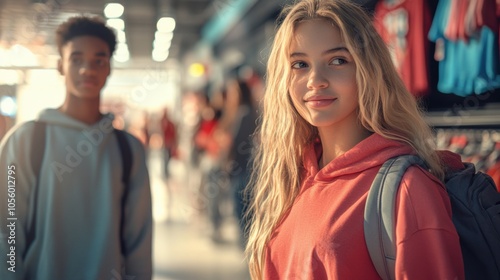 Wallpaper Mural Casual Friendship and Leisure Shopping Experience in Urban Mall Setting. Generative ai Torontodigital.ca