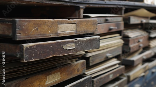 A view of a row of flat file drawers each one holding rows of large format prints carefully flattened and preserved.
