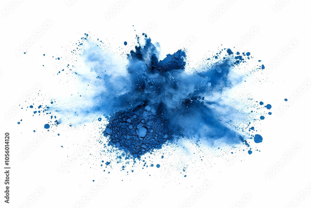 Blue powder splash explosion on a white background, flat lay. - Blue powder splash explosion on a white background, flat lay. -
