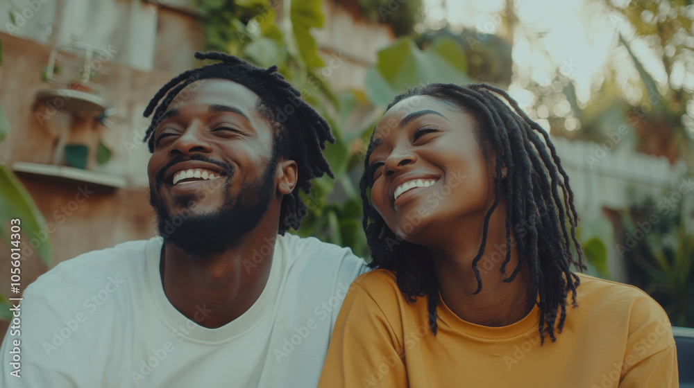 Joyful African American Couple Enjoying a Relaxing Day Outdoors in the Garden. Generative ai Joyful African American Couple Enjoying a Relaxing Day Outdoors in the Garden. Generative ai