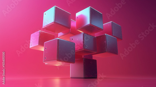 3D cube cluster in pink and blue on gradient background