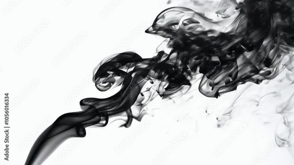 Black smoke rolls across the screen against a white background Black smoke rolls across the screen against a white background