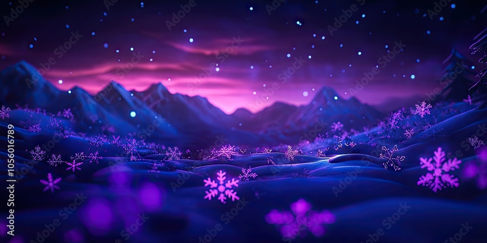 Snowflakes swirling in the night sky, creating a dreamy winter background