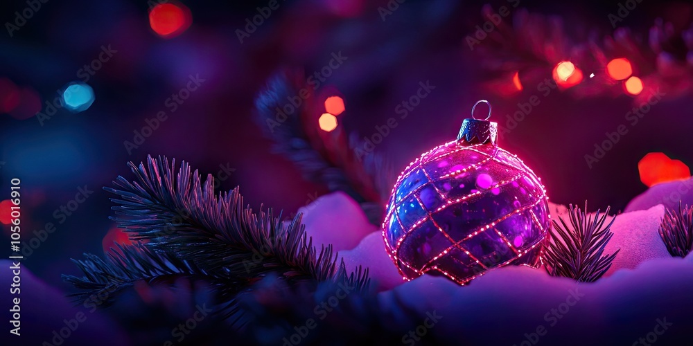Obraz premium Christmas ball ornament beautifully detailed on a fir tree branch, perfect for holiday decoration