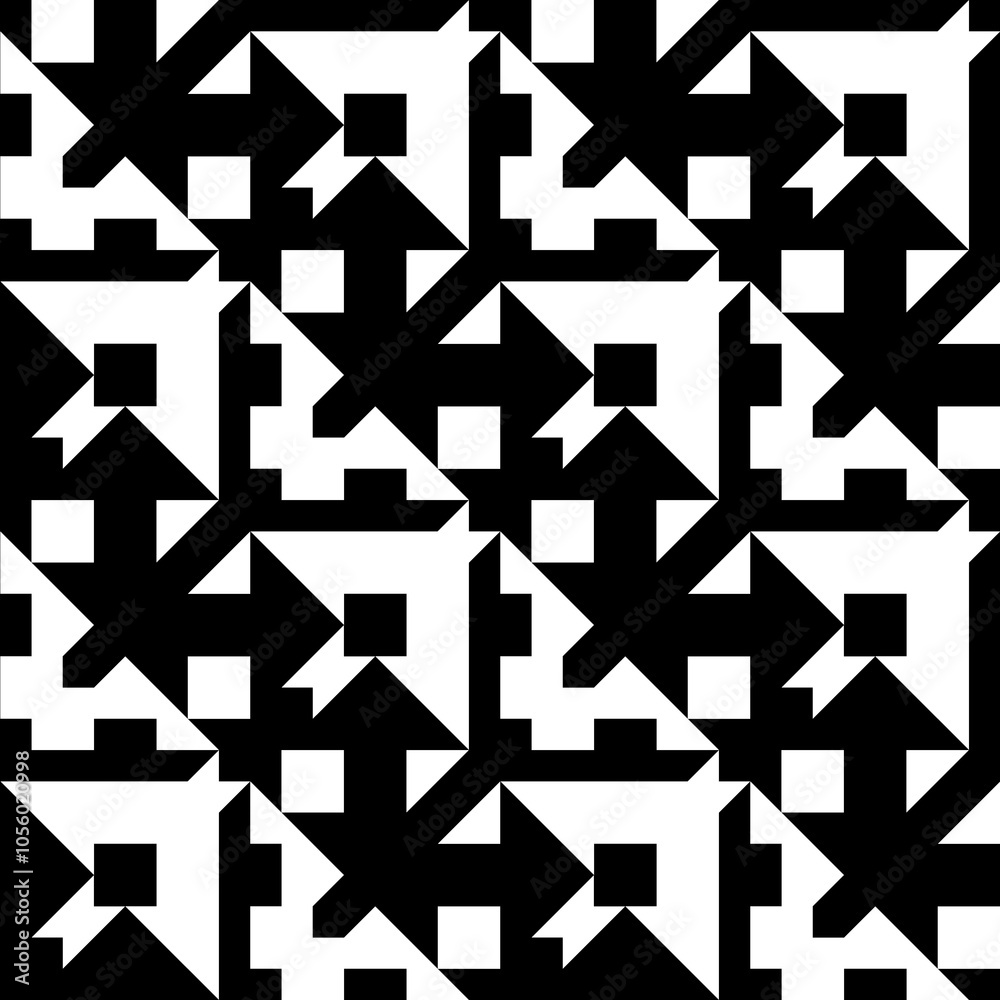 Seamless pattern with geometric motifs in black and white Seamless pattern with geometric motifs in black and white