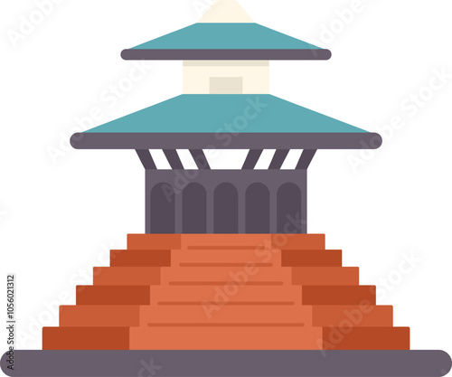 Ancient asian temple building with pagoda roof standing on top of stairs, traditional oriental architecture of southern and eastern asia