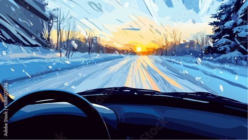Frosty Pathways- A Car's Eye View of Winter Landscapes