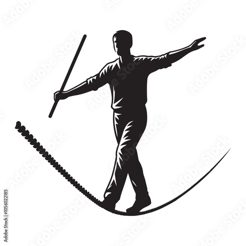  Tightrope walker Silhouette vector black color white background