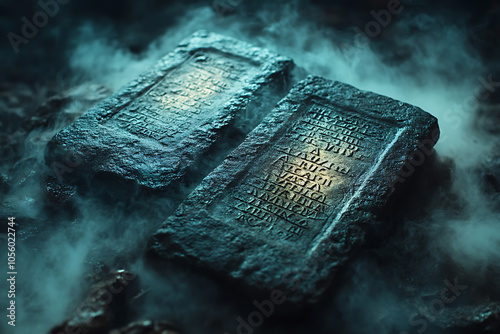 stone tablets with commandments. According to the Bible, these commandments were given by God to Moses on Mount Sinai	
 photo