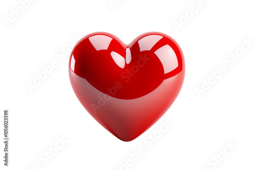 A glossy red heart symbolizing love and affection on a white isolated background.