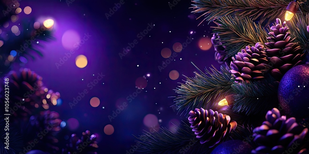 Fototapeta premium Festive Christmas background featuring lush fir branches adorned with pine cones, perfect for holiday greetings and decorations
