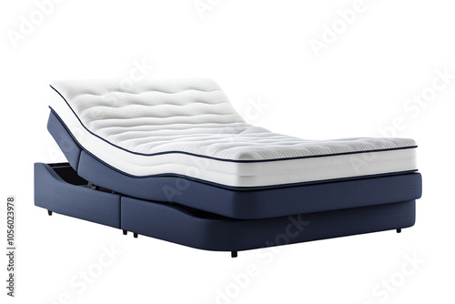 A modern adjustable bed showcasing its sleek design and comfort features against a white isolated background.