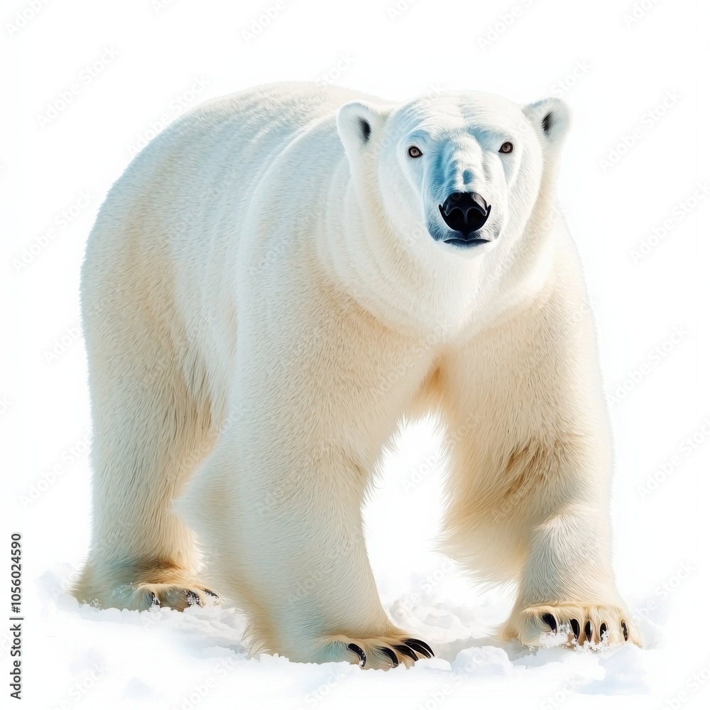 Polar bear standing on snow, white isolate background. Polar bear standing on snow, white isolate background.