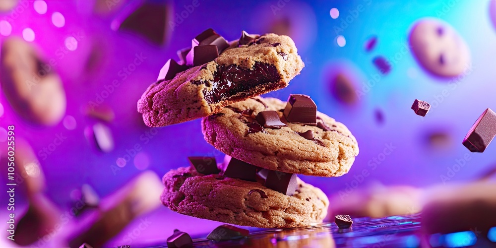 Freshly baked cookies with melted chocolate chunks, perfect treat for dessert lovers Freshly baked cookies with melted chocolate chunks, perfect treat for dessert lovers