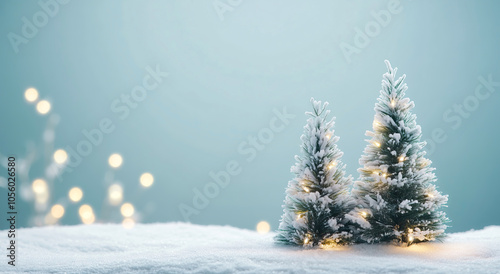 Snowy Miniature Christmas Trees with Lights