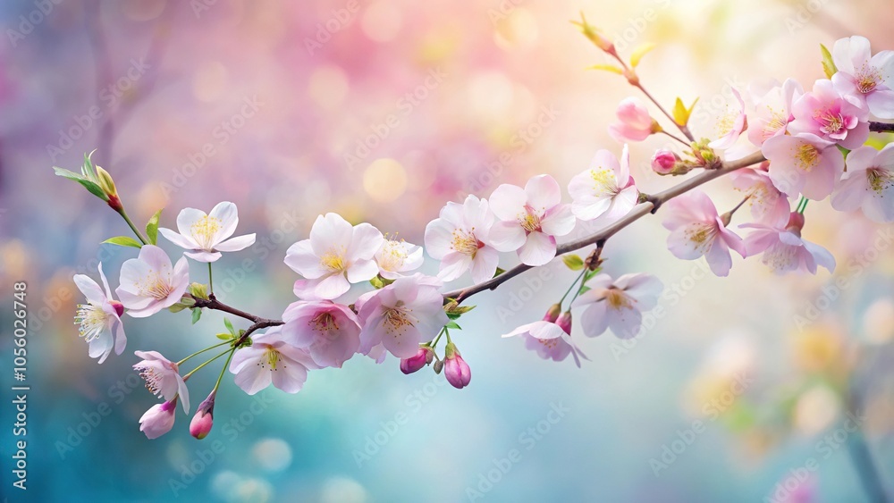 Softly blended watercolor petals unfolding from a delicate branch, flower details, floral patterns, natural beauty, gentle hues Softly blended watercolor petals unfolding from a delicate branch, flower details, floral patterns, natural beauty, gentle hues