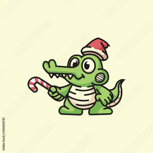 Cute Crocodiles Christmas Vector Icon Illustration Animal Nature Flat Cartoon Style