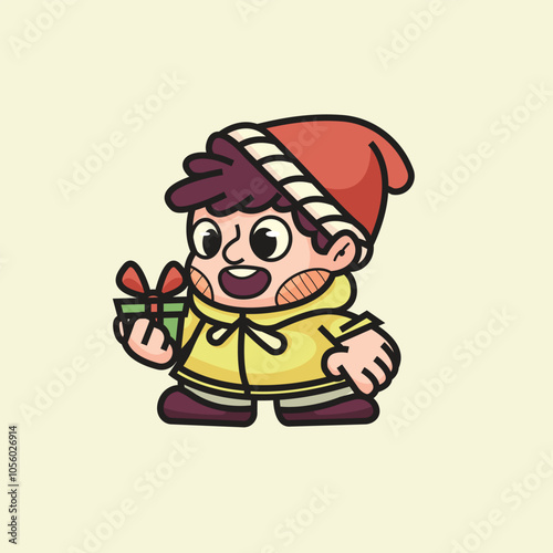 Cute Kids Christmas  Vector Icon Illustration Animal Nature Flat Cartoon Style