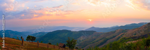 Banner Scenic view dramatic beautiful sunset sky. Panorama Natural Sunset Sunrise on meadow silhouette shadow dark land. Vibrant dramatic sky in Countryside. Landscape Sky At Sunset with copy space