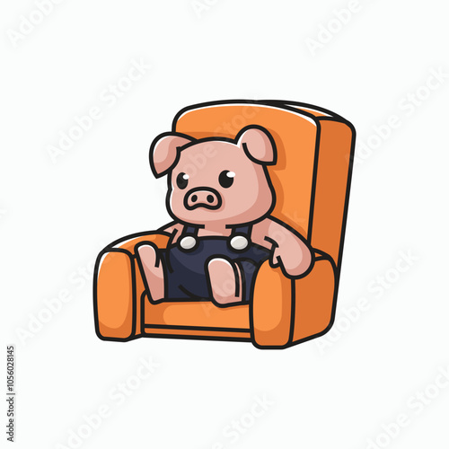 Cute  Pig sit on sofa Vector Icon Illustration Animal Nature Flat Cartoon Style