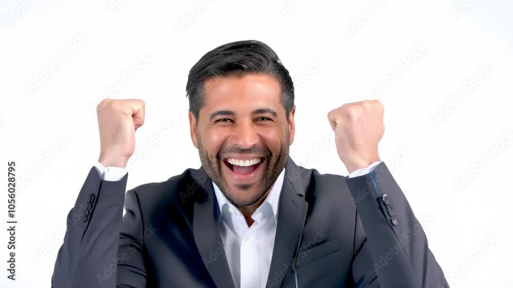 Close Up Isolated Business Man Happy Cheering Smiling on White Background - Success Concept Close Up Isolated Business Man Happy Cheering Smiling on White Background - Success Concept