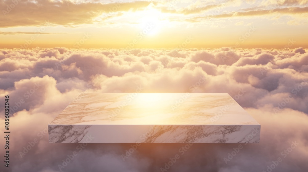 3d abstract podium above the clouds with sunrise 3d abstract podium above the clouds with sunrise