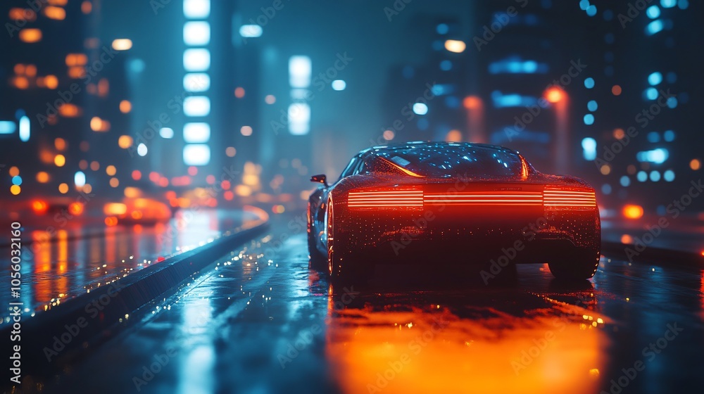 sport car in neon digital city sport car in neon digital city