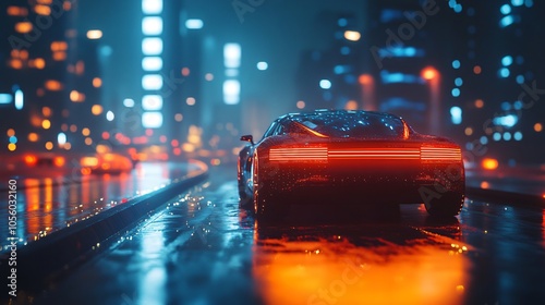 sport car in neon digital city