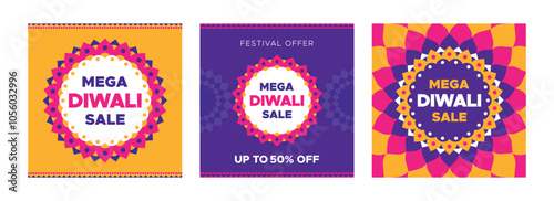 Mega Diwali sale vector. 50% off  Festival Offer Social Media Banner Celebration Vector Design