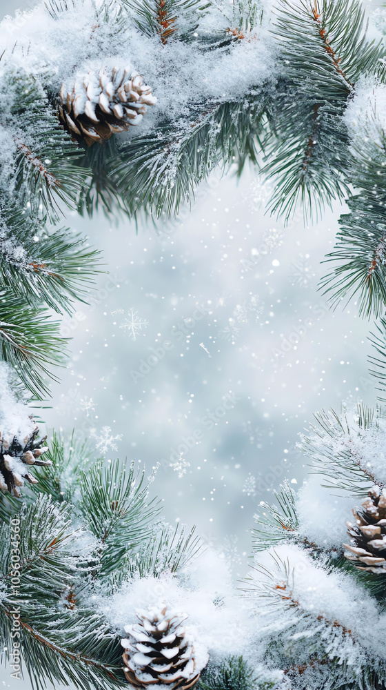 Capture the serene beauty of a pine wreath adorned with snow Capture the serene beauty of a pine wreath adorned with snow
