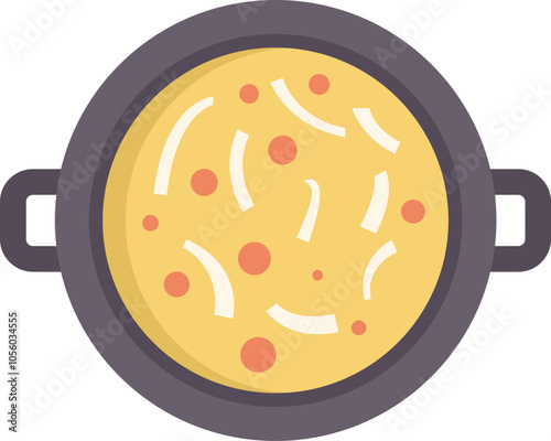 Delicious soup simmering in a pot, viewed from above