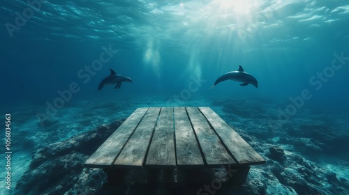 empty wooden display podium under the ocean photo