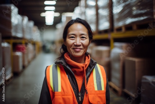 Portrait of a joyful middle aged female warehouse worker