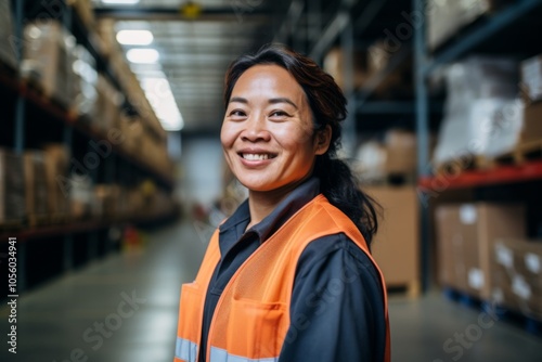 Portrait of a joyful middle aged female warehouse worker