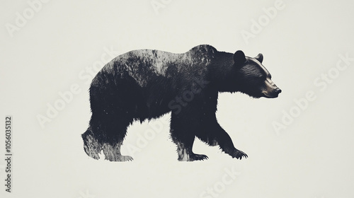 Silhouette Bear Walking Through Forest   Nature Artwork