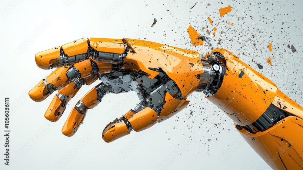 Close-up of robotic arm in a factory setting, grabbing parts on a white background, showcasing automation technology Close-up of robotic arm in a factory setting, grabbing parts on a white background, showcasing automation technology