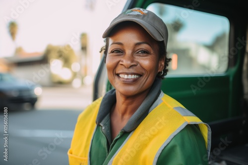 Portrait of a smiling middle aged female sanitation workers