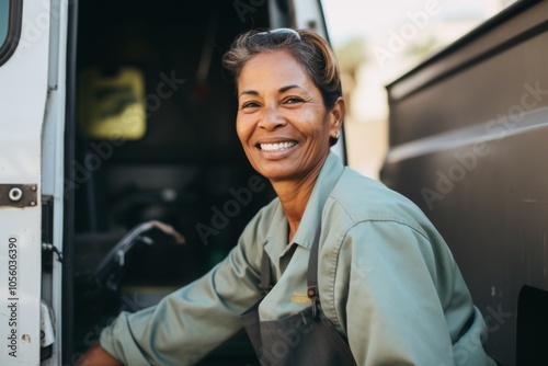 Portrait of a smiling middle aged female sanitation workers