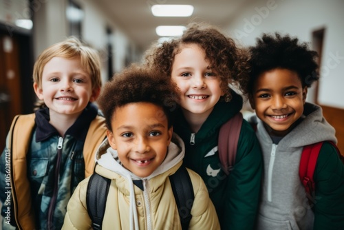 Group portrait of smiling student kids