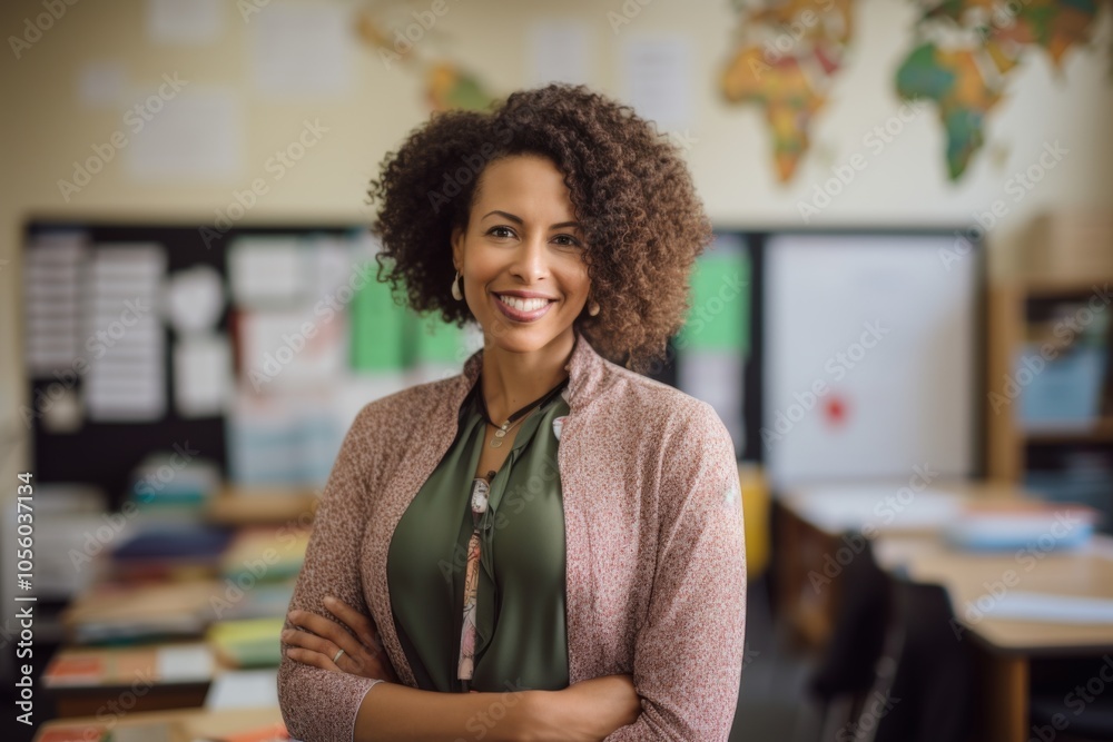 Portrait of a African American female teacher in classroom Portrait of a African American female teacher in classroom