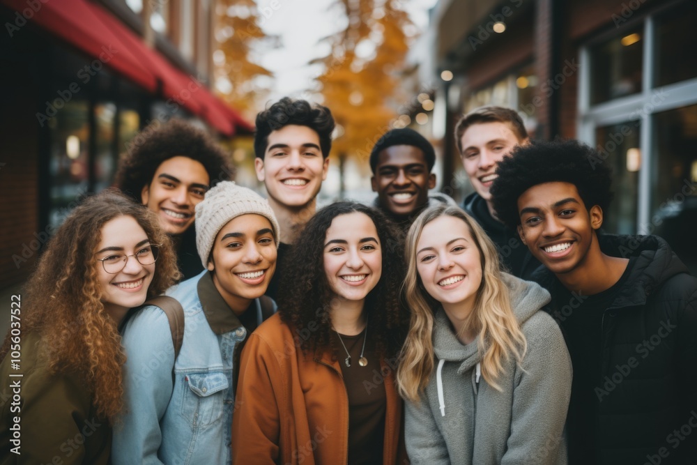 Smiling portrait of a diverse group of students on college campus Smiling portrait of a diverse group of students on college campus