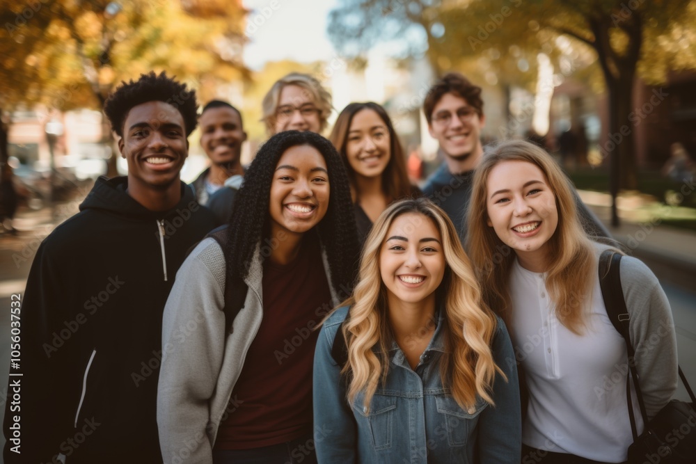Smiling portrait of a diverse group of students on college campus Smiling portrait of a diverse group of students on college campus