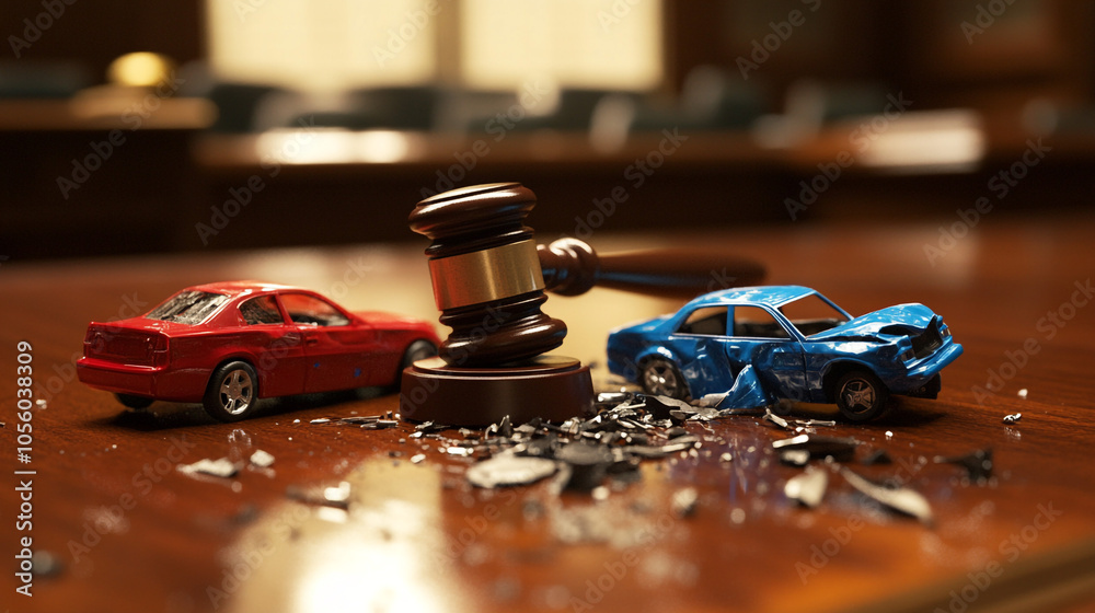 Gavel and Damaged Toy Cars on Wooden Table Lawsuit Accident Justice Concept Gavel and Damaged Toy Cars on Wooden Table Lawsuit Accident Justice Concept