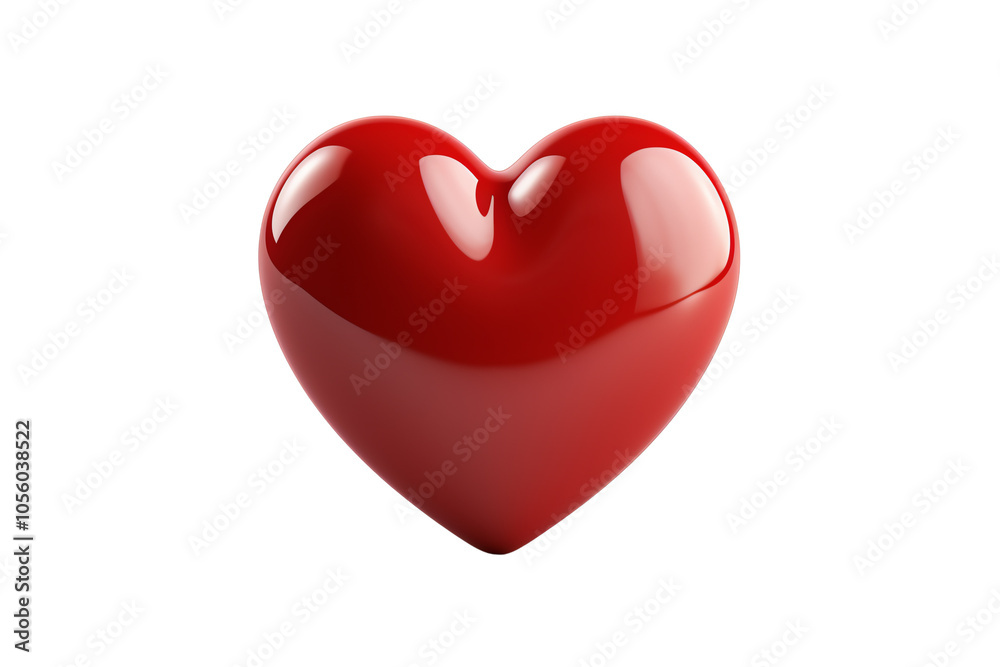 Glossy red heart isolated on white background, symbolizing love and affection.