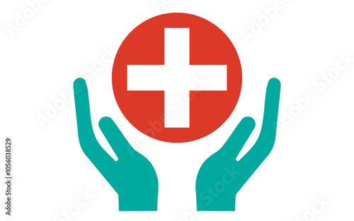 Hand with medical plus circle icon vector image, protect medical concept, protect healthcare concept image