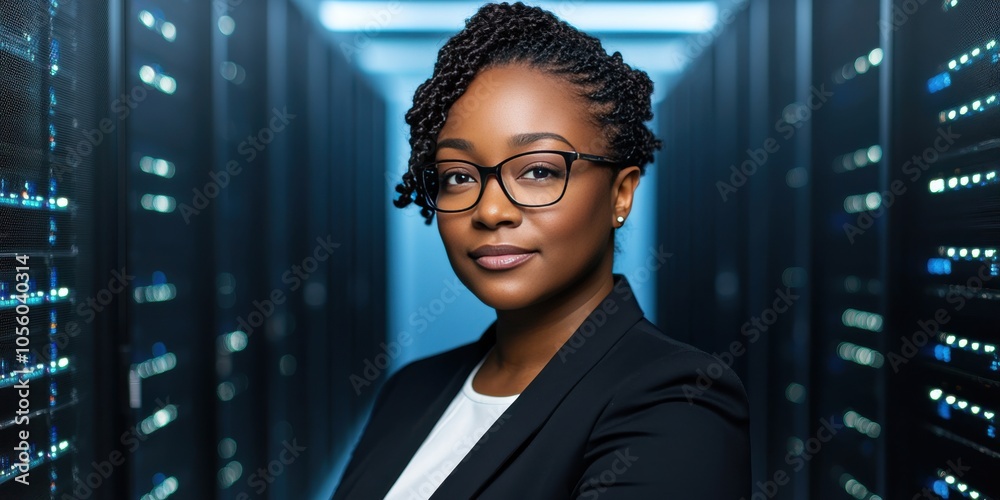Fototapeta premium Confident Businesswoman in Data Center: Empowering Technology and Innovation