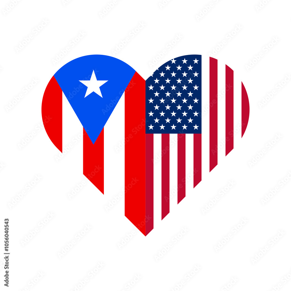 unity concept. heart shape icon of puerto rico and united states flags. vector illustration isolated on white background