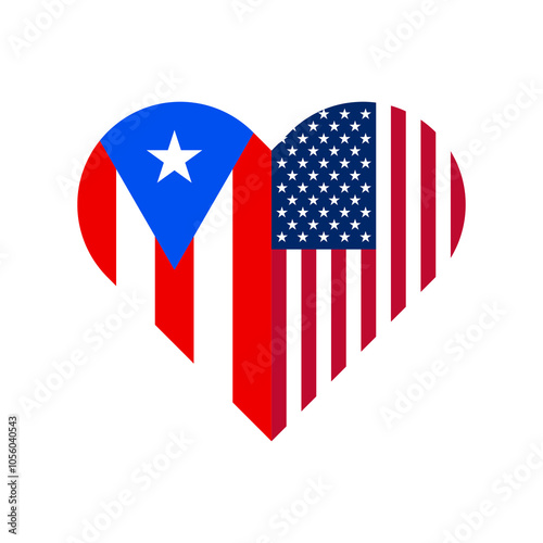 unity concept. heart shape icon of puerto rico and united states flags. vector illustration isolated on white background